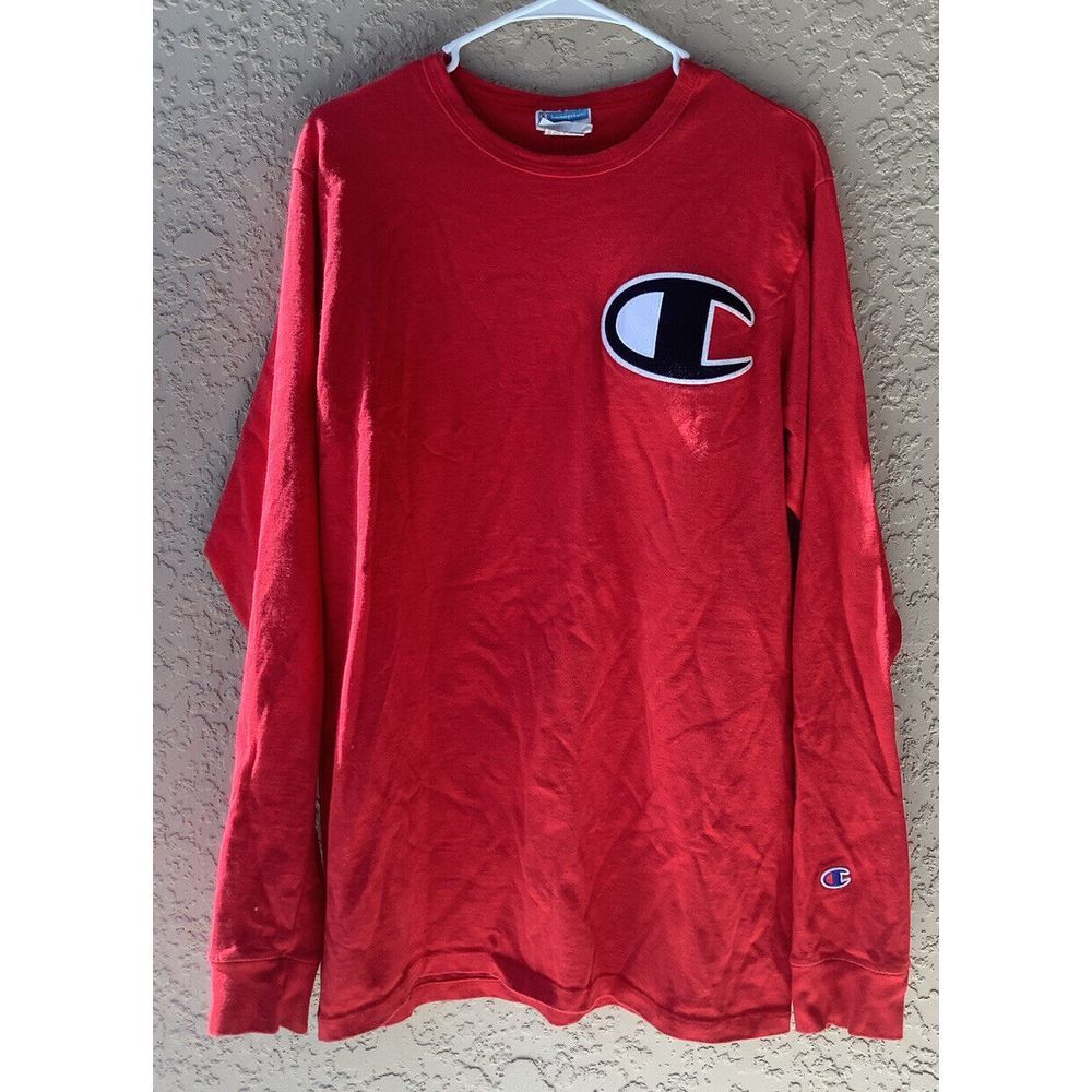 Vintage CHAMPION  L/S Tee T-Shirt Big C Red Men's Large